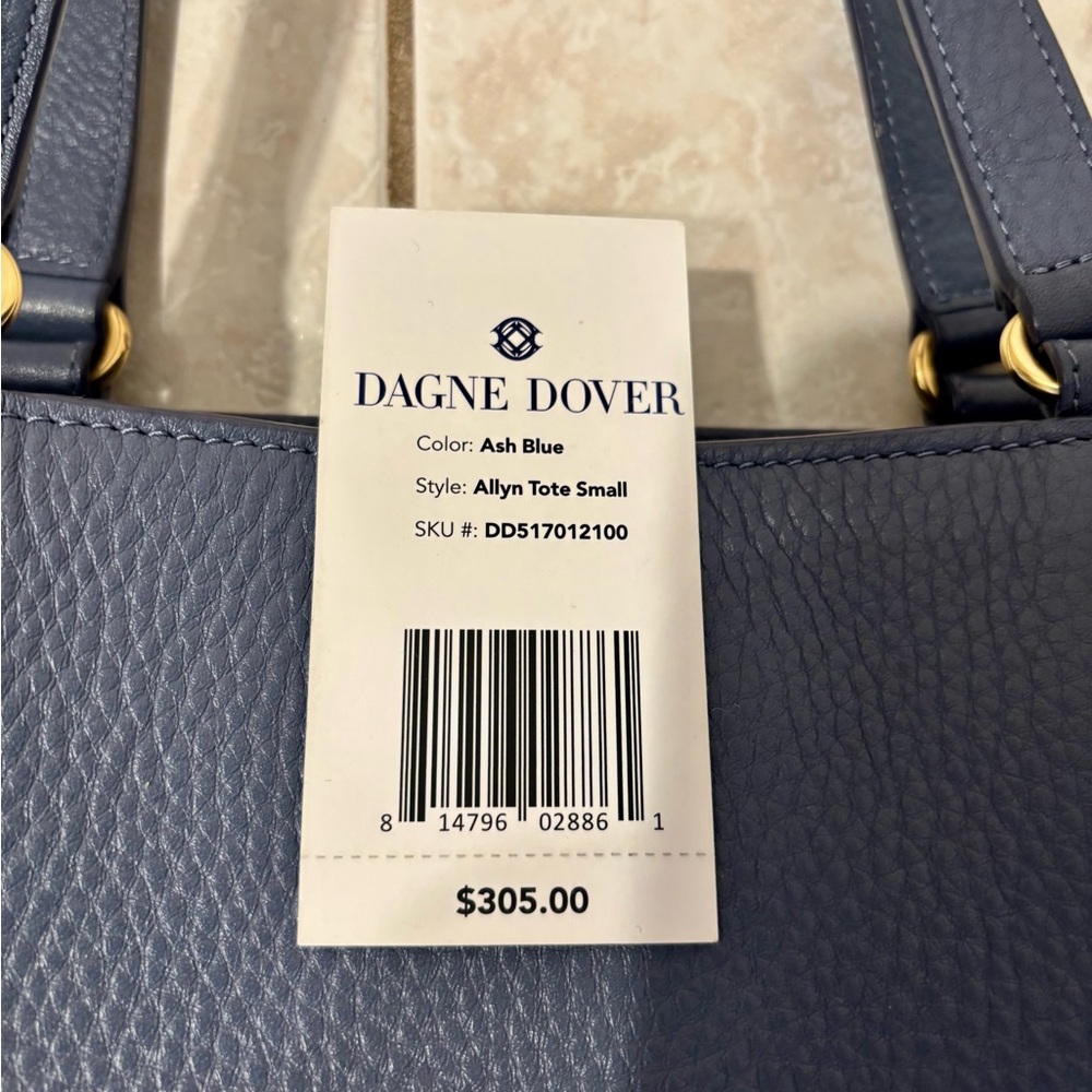Dagne Dover Ash Blue Allyn Tote in Pebbled Leather with Gold Hardware - Picture 7 of 7